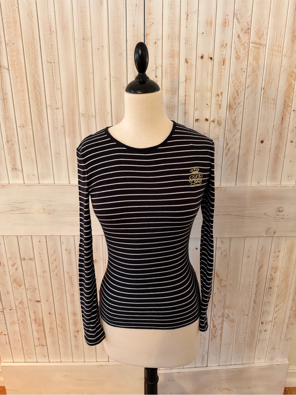 Ralph Lauren Striped Black & White Long-Sleeve Crewneck Top
